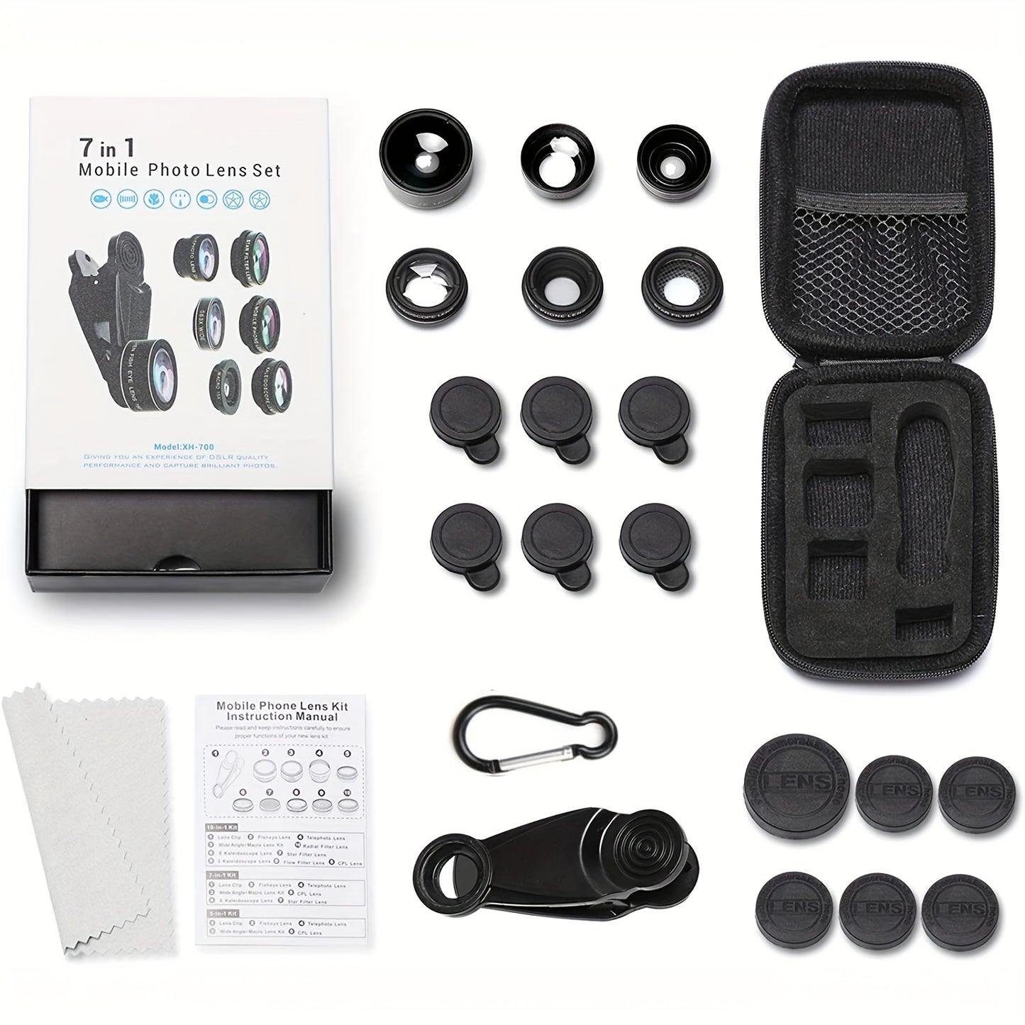 7-in-1 Professional Phone Camera Lens Kit - Capture Breathtaking Moments with 198° Fisheye, 15X Macro, 0.63X Wide Angle, 2X Long Focal, CPL, Kaleidoscope, and Starburst Lenses - Compatible with iPhone 11/12/13 and Samsung/An