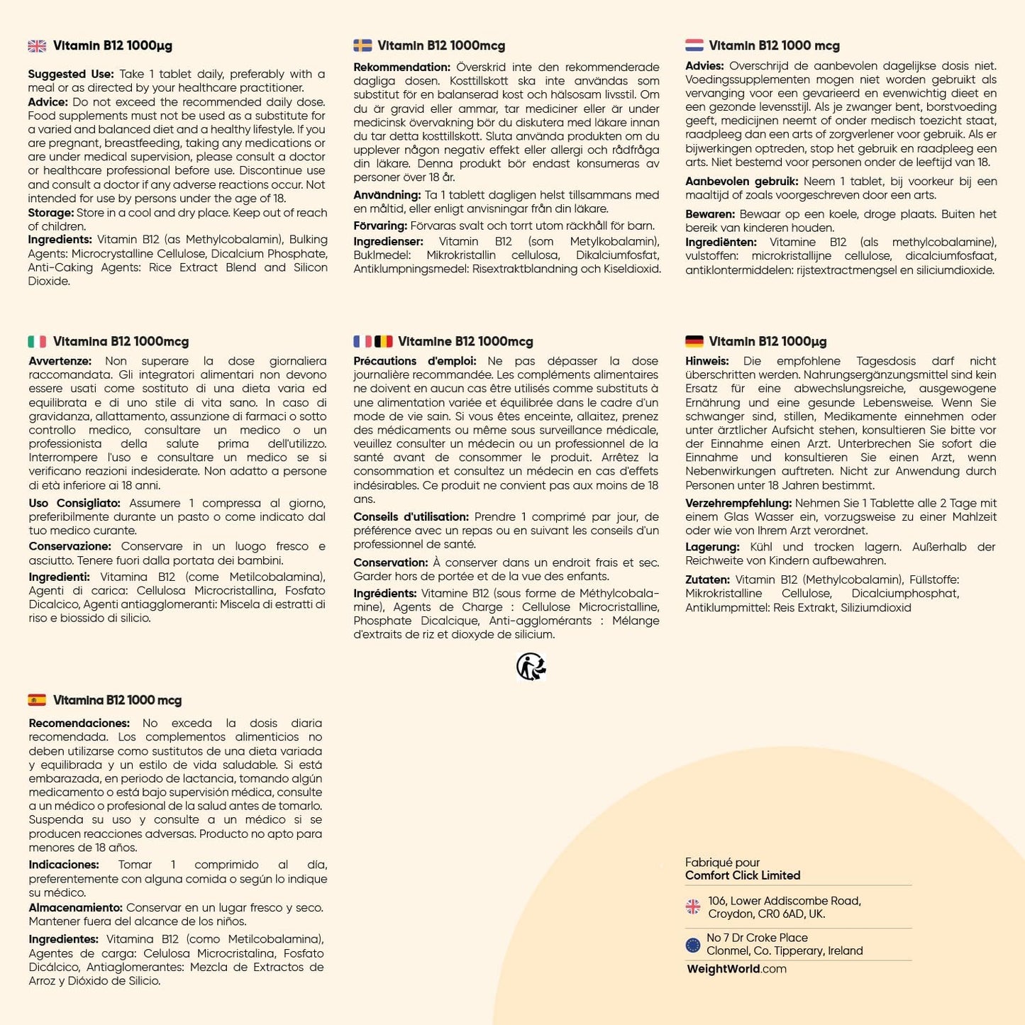 Vitamine B12 Vegan 1000mcg, 450 Micro Comprimés Méthylcobalamine Biodisponible - La vitamine B12 contribue à un métabolisme énergétique normal & au fonctionnement normal du système nerveux (EFSA)