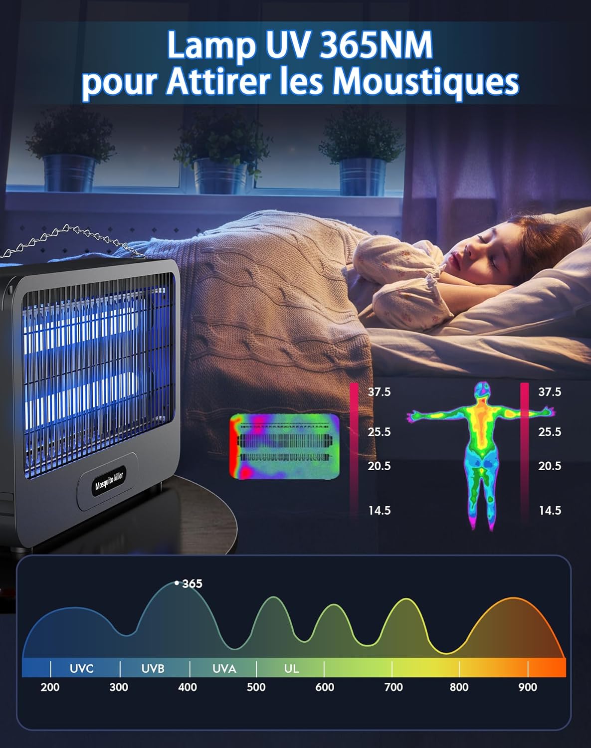 Lampe Anti Moustique, Tue Mouche Électrique 20W 3500V, Piège Moustique avec Chaîne Métallique, Sécurisé, Éco-Énergétique et Silencieuse, pour Intérieur et Extérieur (100m²)