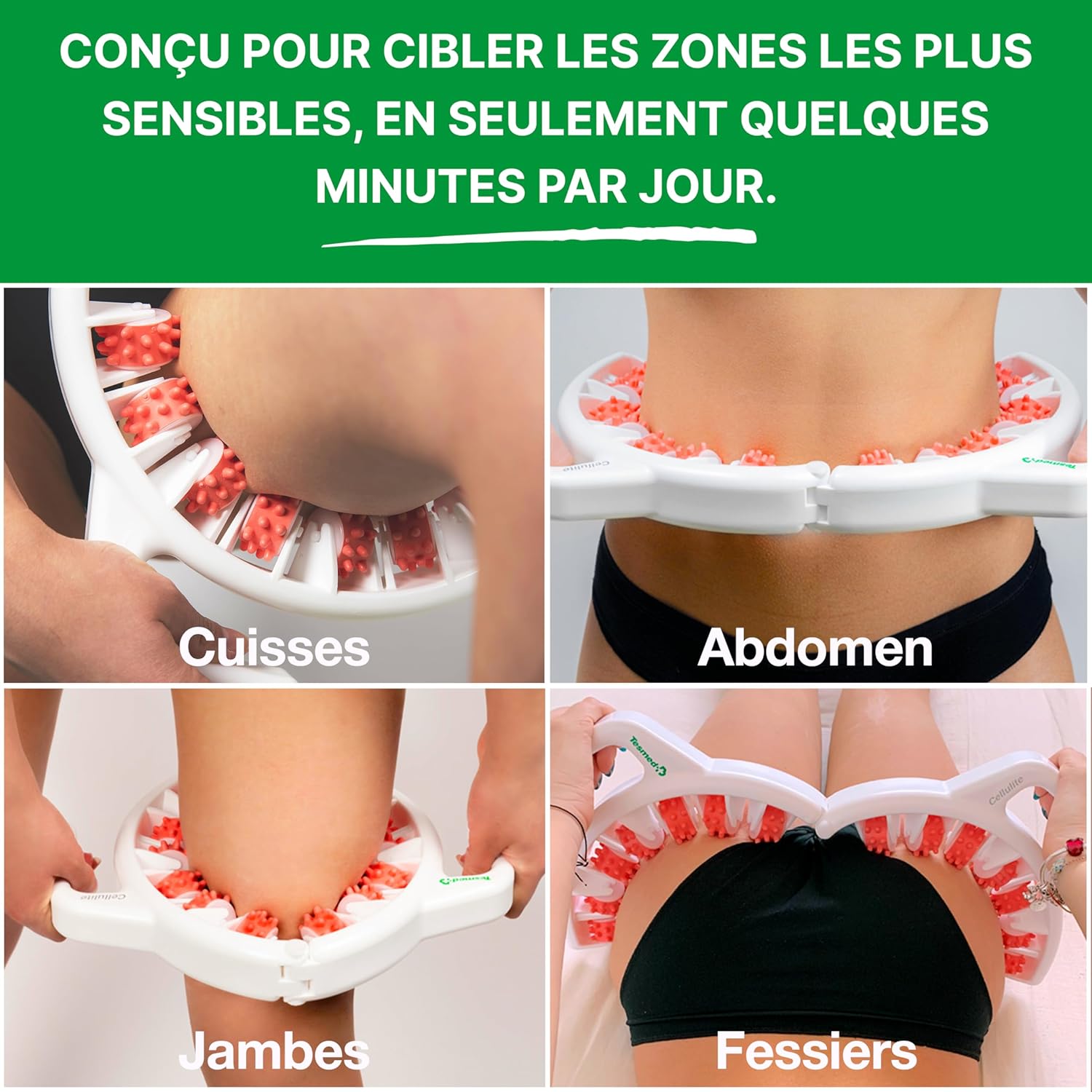 TESMED CELLULITE – Masseur manuel anti-cellulite, Made in Italy, breveté, à triple action mécanique avec rouleaux qui soulèvent, resserrent et relâchent la peau (Rose)
