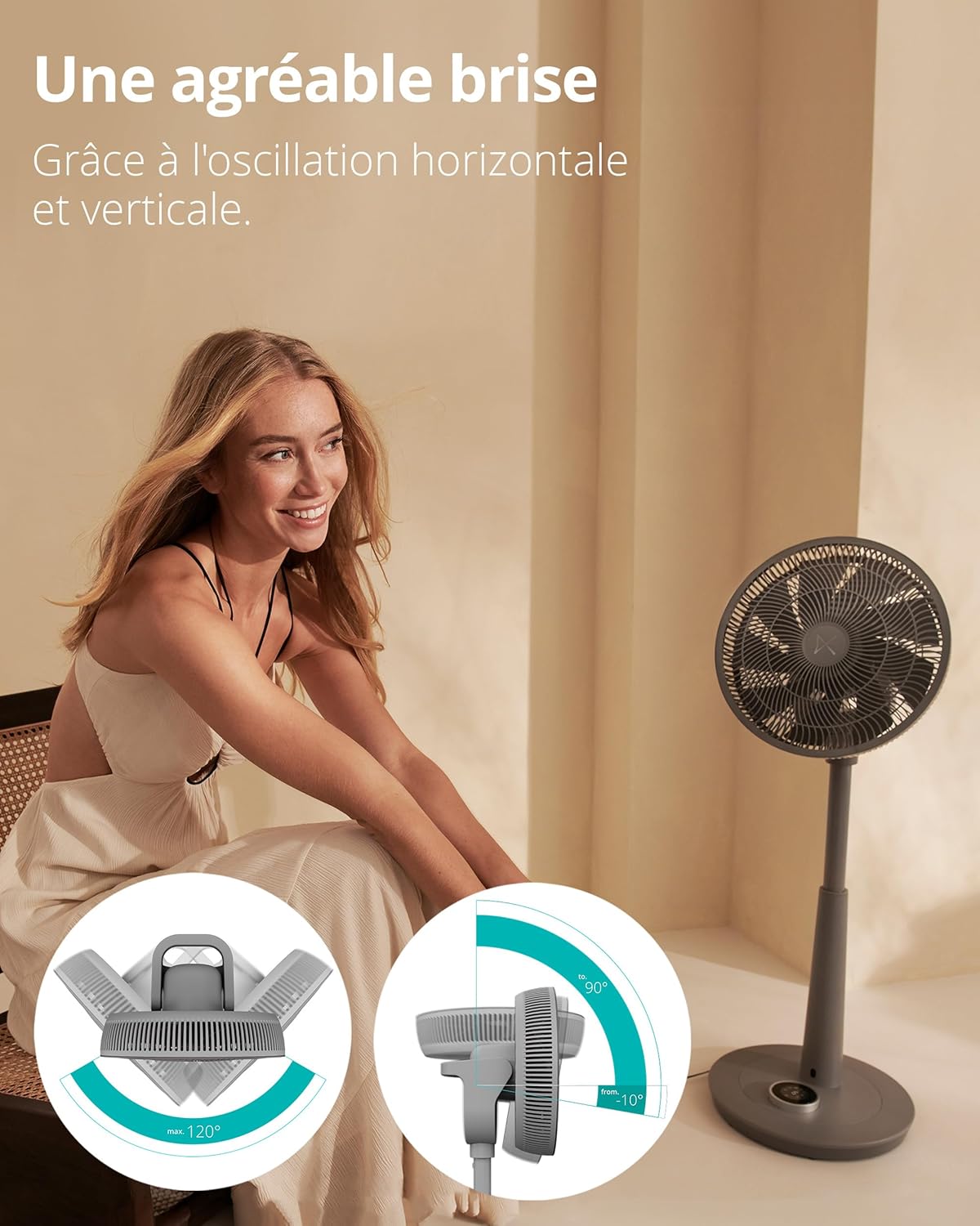 Duux Whisper 2 Gris - Ventilateur silencieux sur pied - Ventilateur sur pied avec télécommande, Minuterie et 26 vitesses - Hauteur réglable 73-95 cm - Oscillation automatique