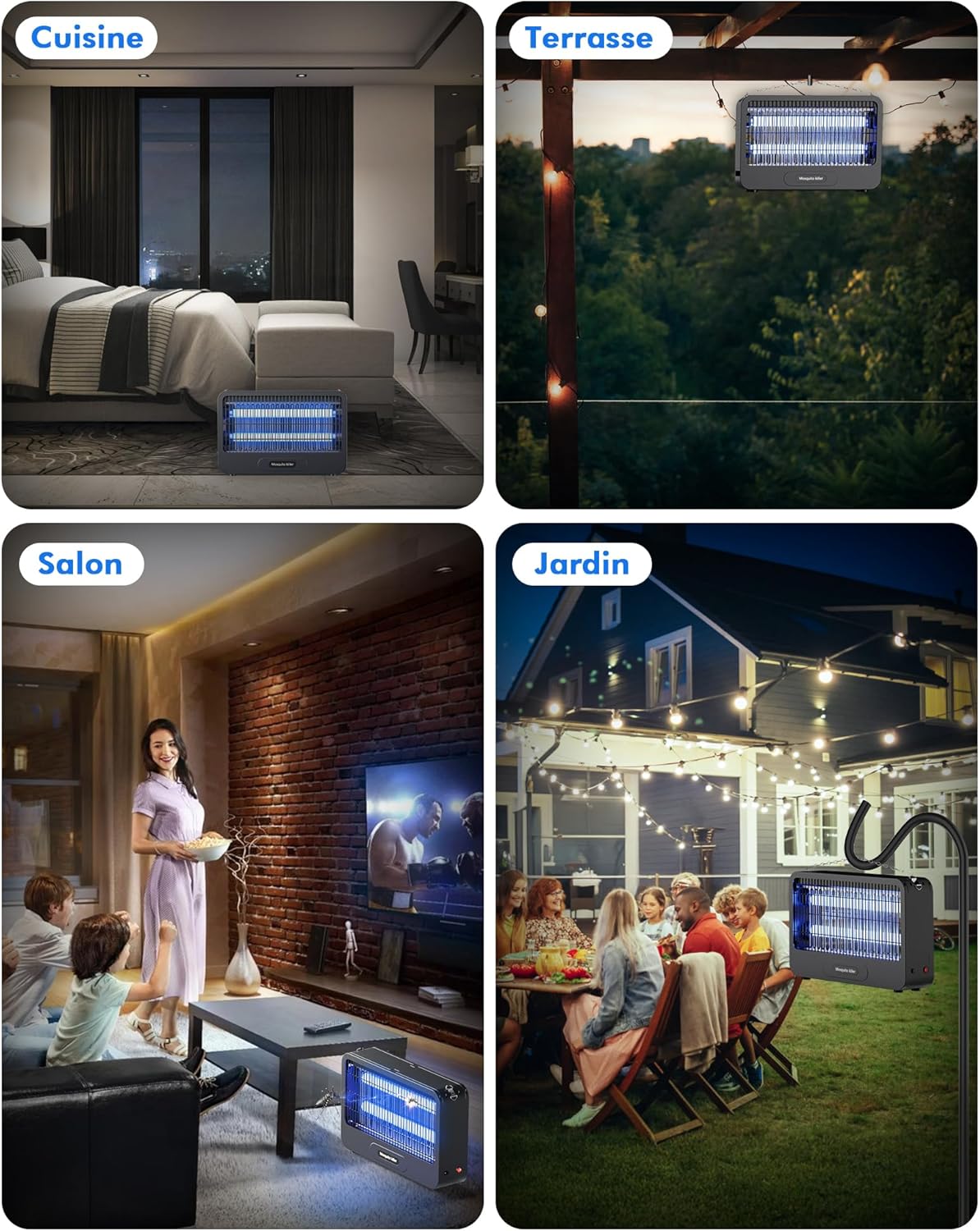 Lampe Anti Moustique, Tue Mouche Électrique 20W 3500V, Piège Moustique avec Chaîne Métallique, Sécurisé, Éco-Énergétique et Silencieuse, pour Intérieur et Extérieur (100m²)