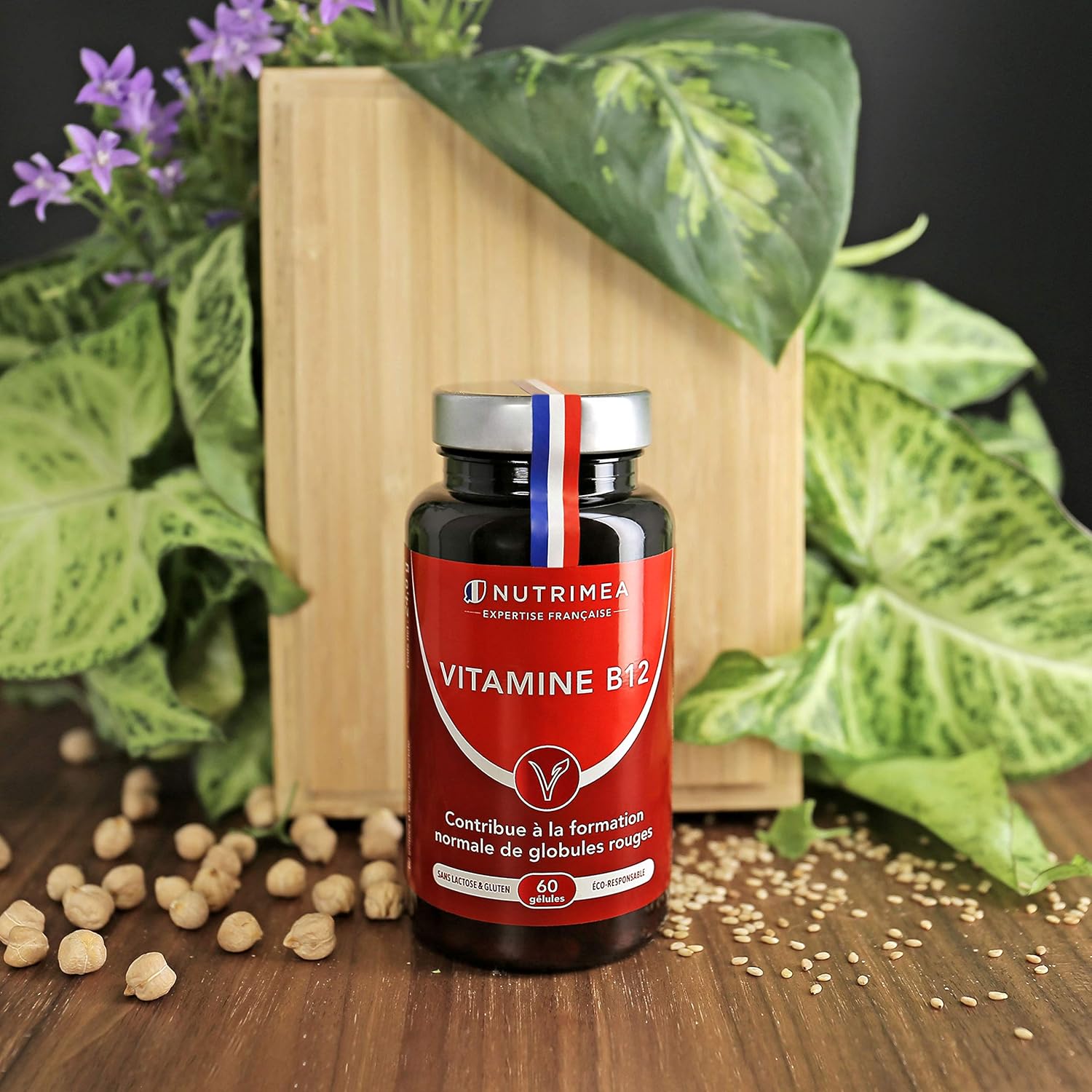 Vitamine B12 Pure - Adapté aux Végétariens et Vegan - 1000 µg de Cyanocobalamine - Fonctions Vitales, Système Nerveux & Immunité - 60 Gélules - Nutrimea - Fabrication Française