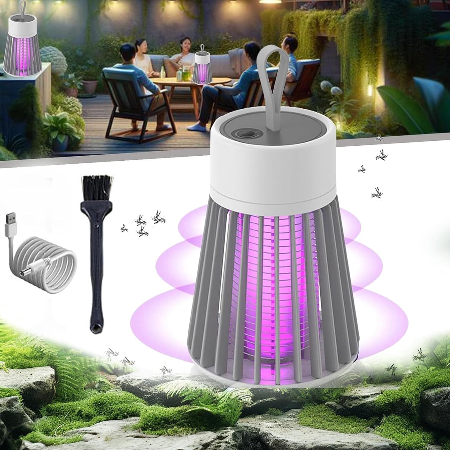 Mozz Guard, Lampe Anti-Moustiques Rechargeable USB - Attraction à 360 Degrés, Profitez d'un Confort sans Moustiques, Portable & étanche Lampe MozzGuard avec Lampe Camping Intégrées (Grey)