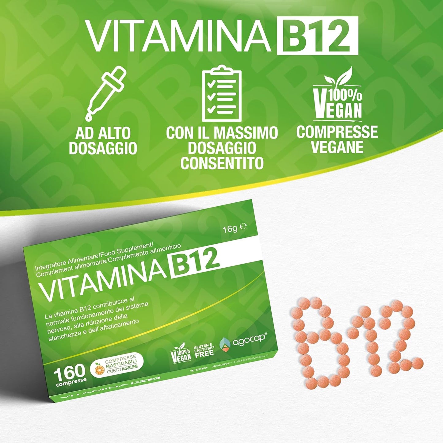 Vitamina B12,1000µg. B12 Vitamine 160 Comprimés - Soutient le Système Nerveux. Vitamine B12 Adulte, Énergie, Immunité, Métabolisme. Vegan, Natural