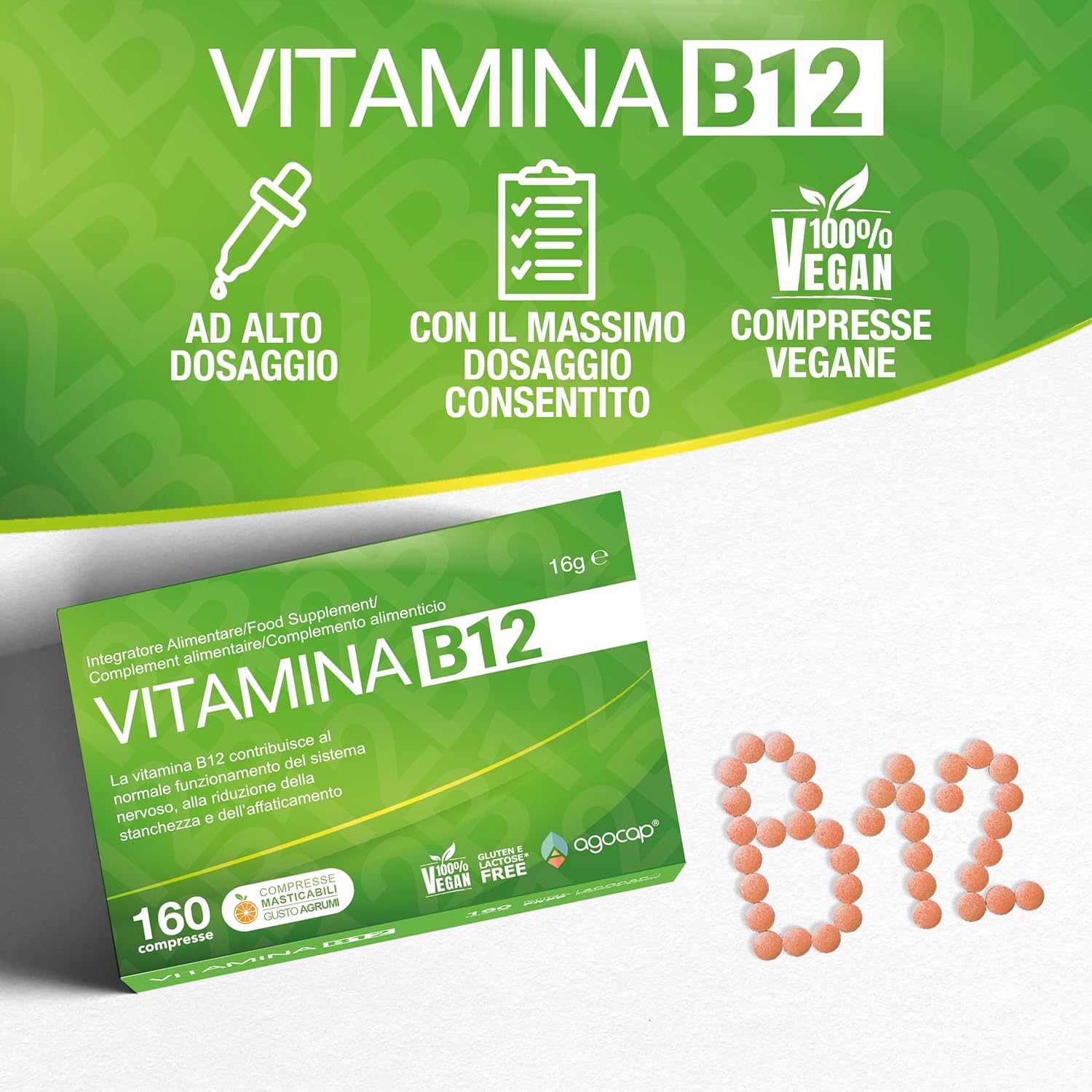 Vitamina B12,1000µg. B12 Vitamine 160 Comprimés - Soutient le Système Nerveux. Vitamine B12 Adulte, Énergie, Immunité, Métabolisme. Vegan, Natural
