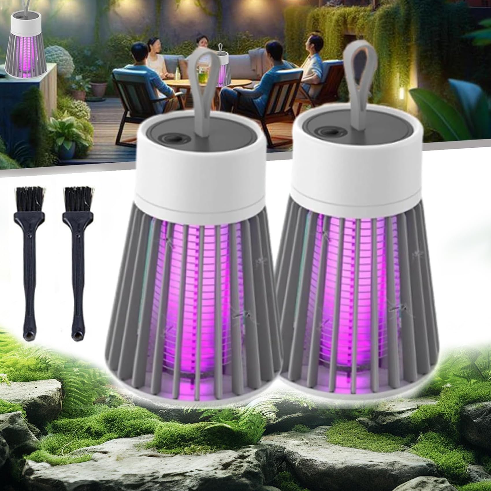 Mozz Guard, Lampe Anti-Moustiques Rechargeable USB - Attraction à 360 Degrés, Profitez d'un Confort sans Moustiques, Portable & étanche Lampe MozzGuard avec Lampe Camping Intégrées (Grey)