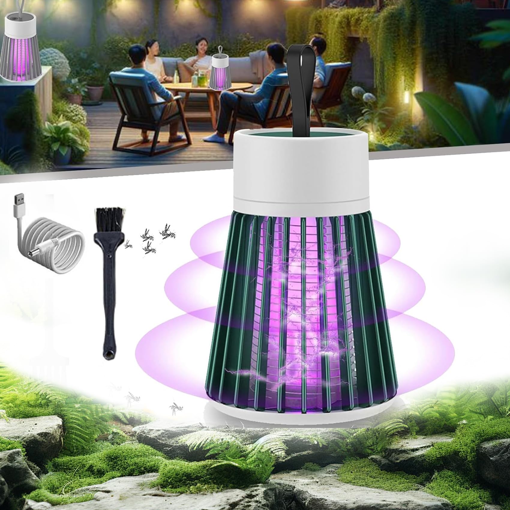 Mozz Guard, Lampe Anti-Moustiques Rechargeable USB - Attraction à 360 Degrés, Profitez d'un Confort sans Moustiques, Portable & étanche Lampe MozzGuard avec Lampe Camping Intégrées (Grey)
