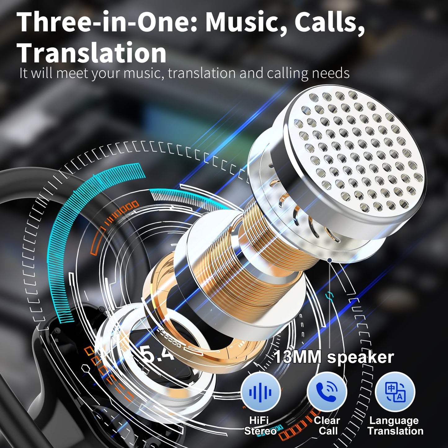 AI Ecouteur Traducteur Instantané, 50H Bluetooth 5.4 Oreillette Traducteur Instantané avec 164 Langues/6 Modes de Traduction, 3 in 1 AI Écouteur Traducteur Vocal Instantané pour Voyage/Affaires/Études