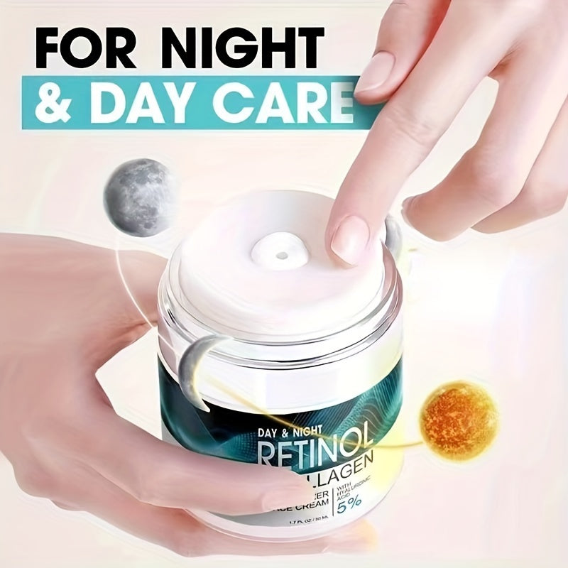 1pc 50ml Retinol Face Moisturizer, Moisturizing Cream With Collagen, Hyaluronic Acid, Vitamin C+E, Soothes Dry Skin, Improves Elasticity, Hydrating Lotion For Women And Men