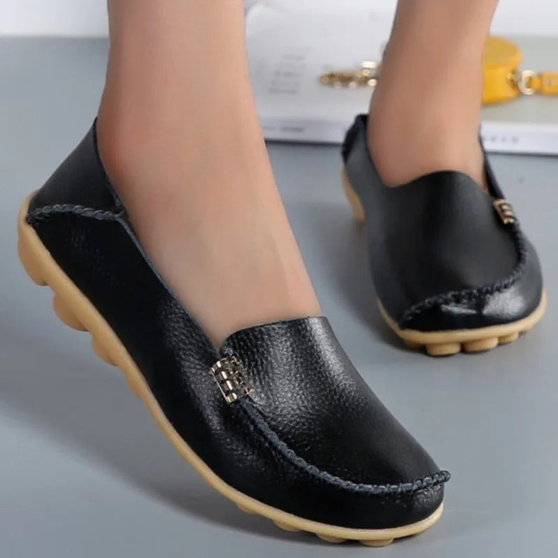 Mocassins plats en cuir véritable pour femmes