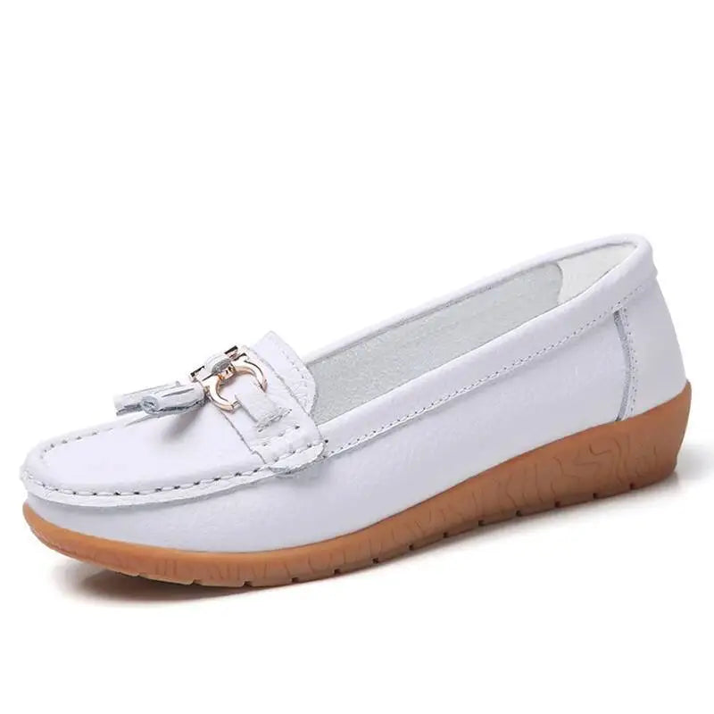Mocassins compensés rétro en cuir véritable pour femmes