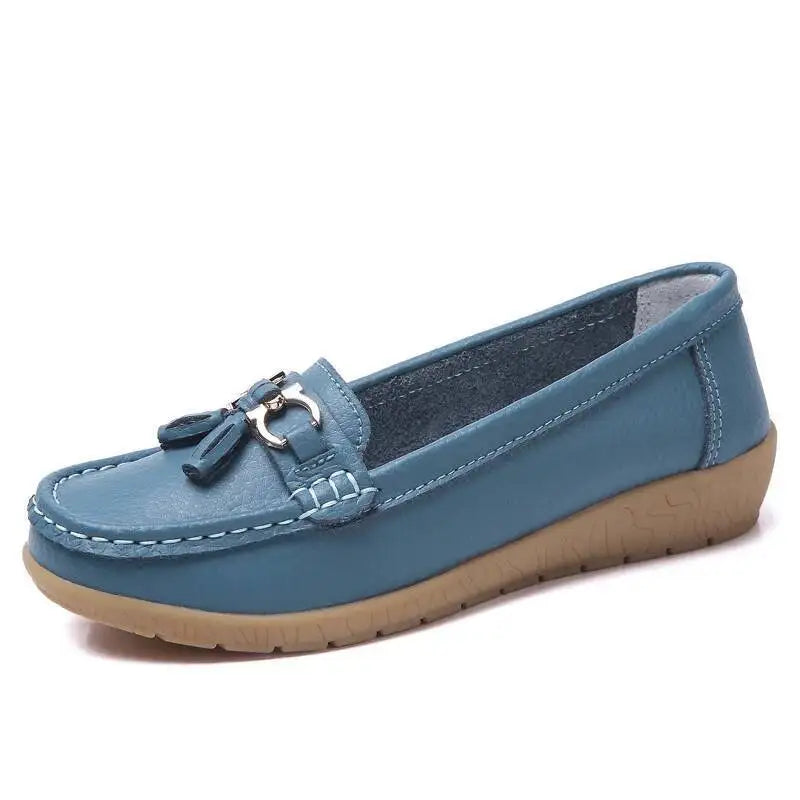 Mocassins compensés rétro en cuir véritable pour femmes