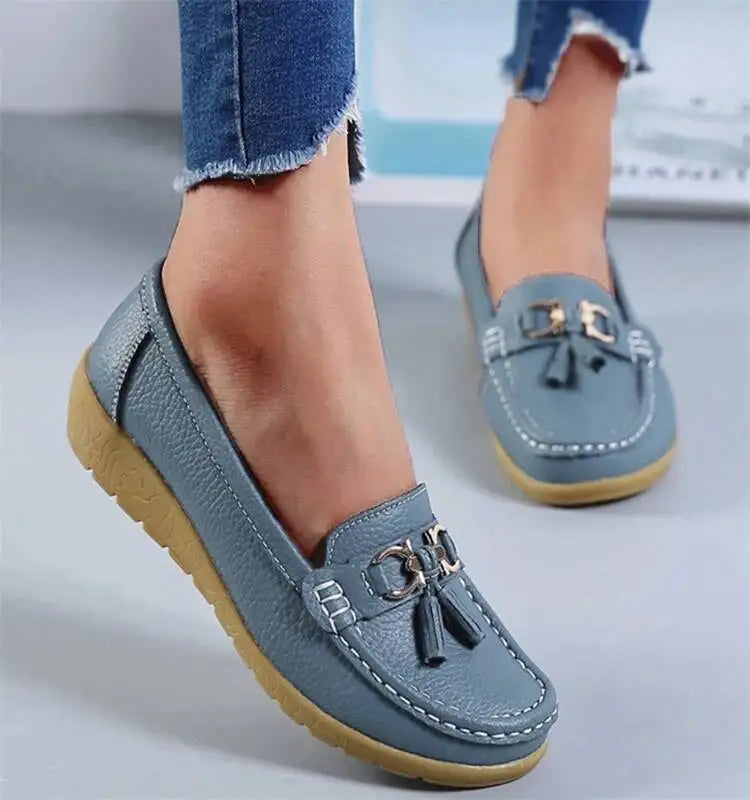 Mocassins compensés rétro en cuir véritable pour femmes
