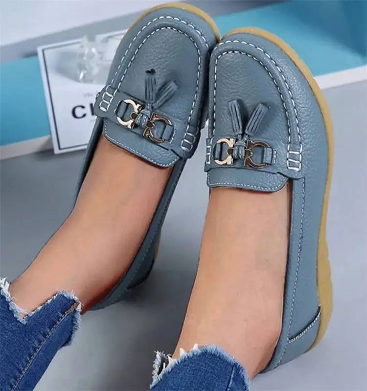 Mocassins compensés rétro en cuir véritable pour femmes