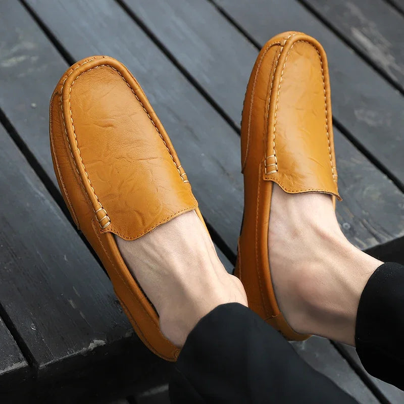 Mocassins en cuir véritable respirants et décontractés pour hommes