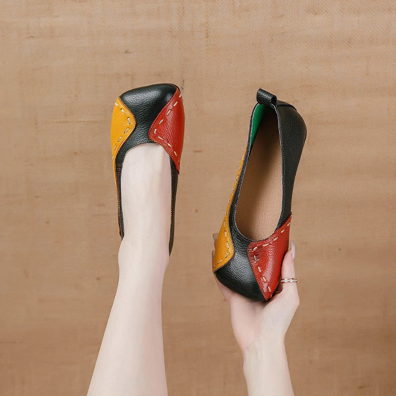 Mocassins vintage de luxe en cuir de vache faits à la main pour femmes
