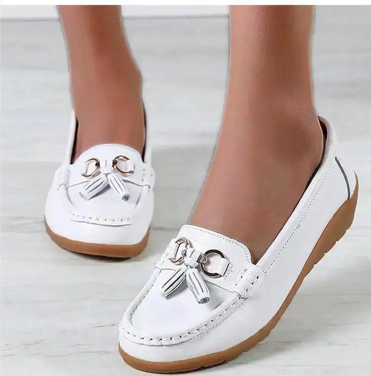 Mocassins compensés rétro en cuir véritable pour femmes
