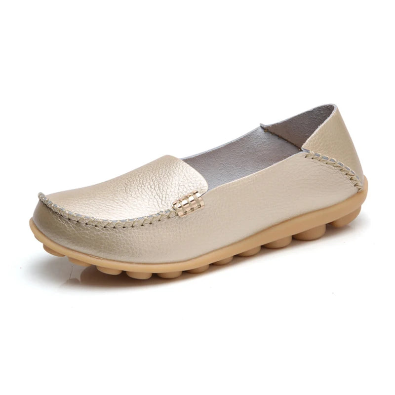 Mocassins plats en cuir véritable pour femmes
