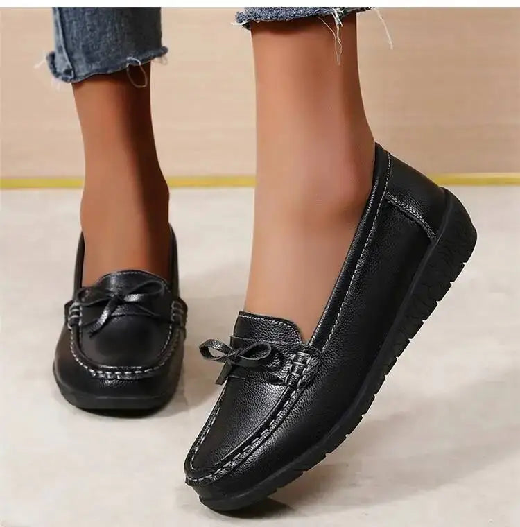 Mocassins compensés en cuir véritable pour femmes
