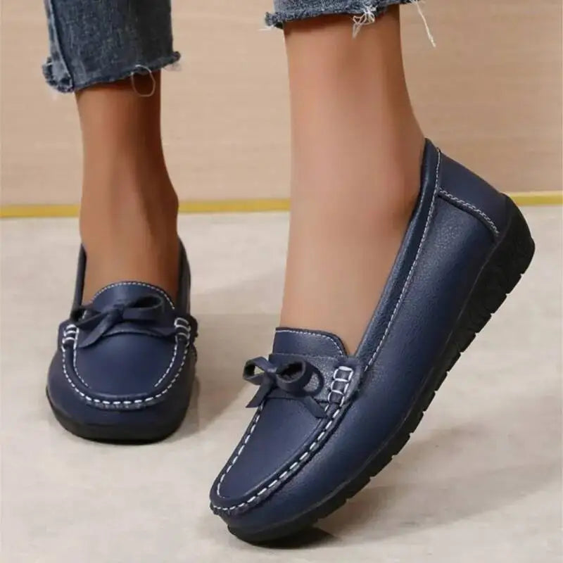Mocassins compensés en cuir véritable pour femmes