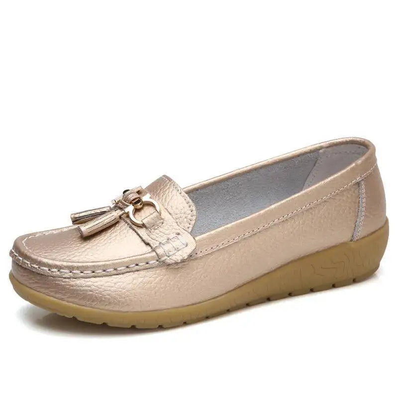 Mocassins compensés rétro en cuir véritable pour femmes