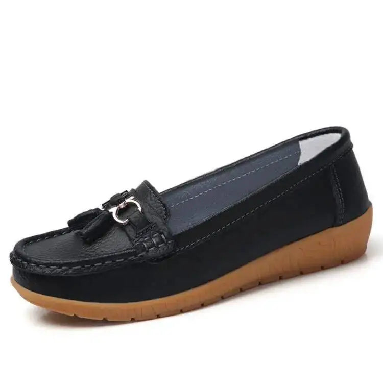 Mocassins compensés rétro en cuir véritable pour femmes