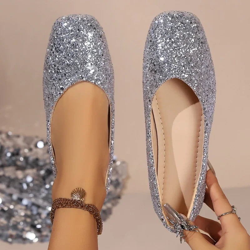 Mocassins pour femmes, chaussures de luxe à paillettes, style décontracté