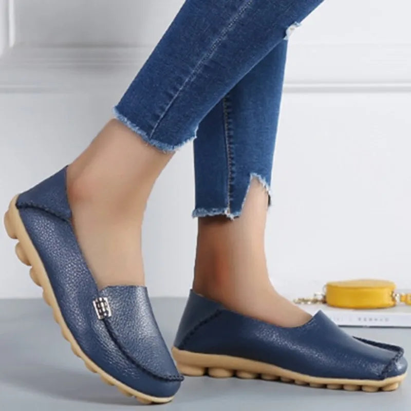 Mocassins plats en cuir véritable pour femmes