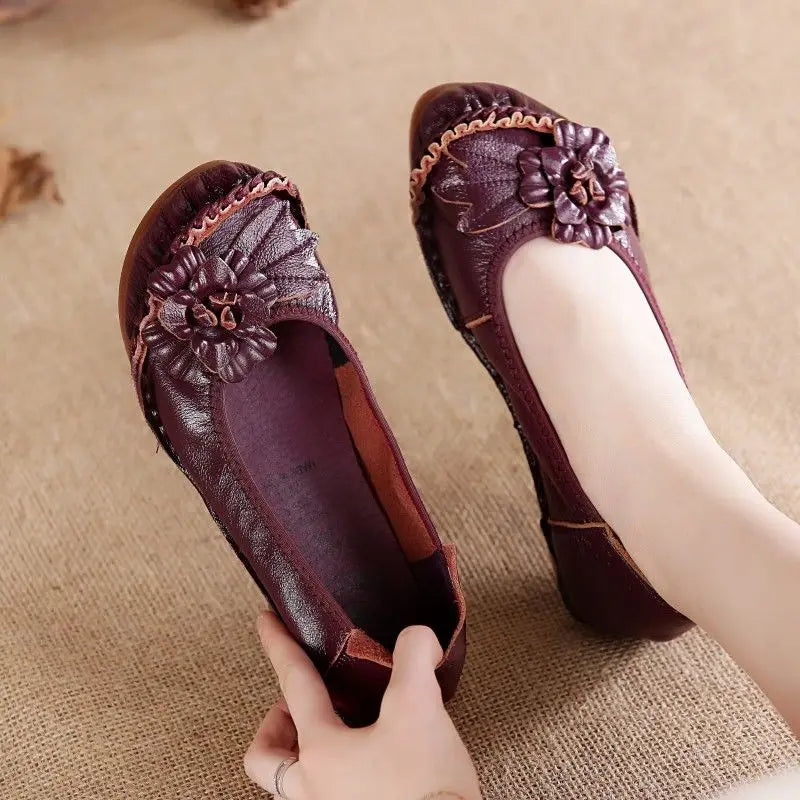 Mocassins vintage de luxe en cuir de vache faits à la main pour femmes
