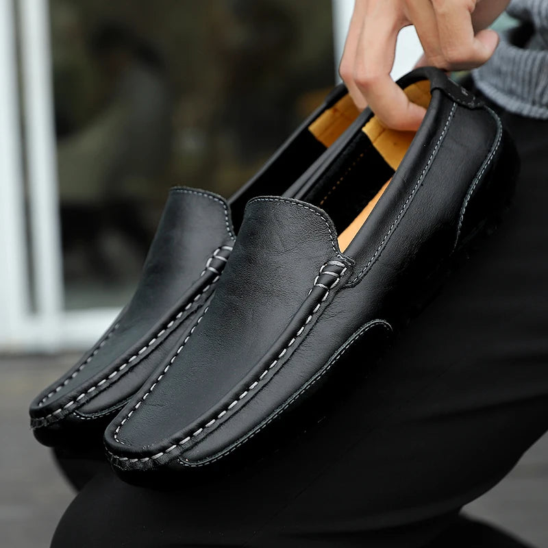 Mocassins en cuir véritable respirants et décontractés pour hommes