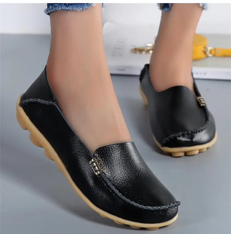 Mocassins plats en cuir véritable pour femmes