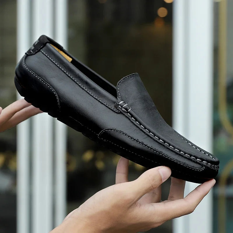 Mocassins en cuir véritable respirants et décontractés pour hommes
