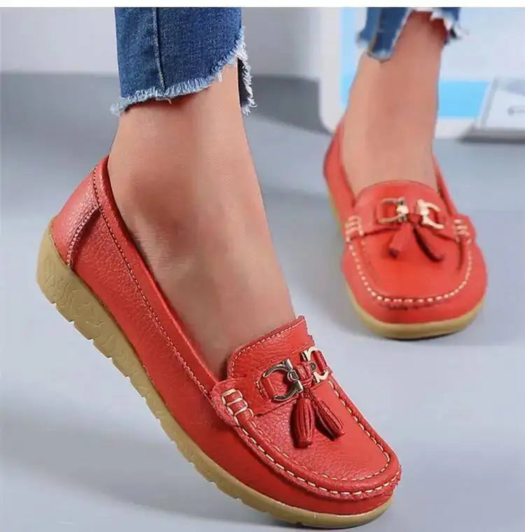 Mocassins compensés rétro en cuir véritable pour femmes