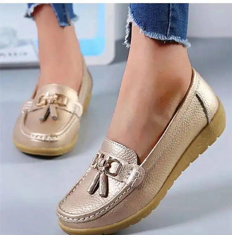 Mocassins compensés rétro en cuir véritable pour femmes