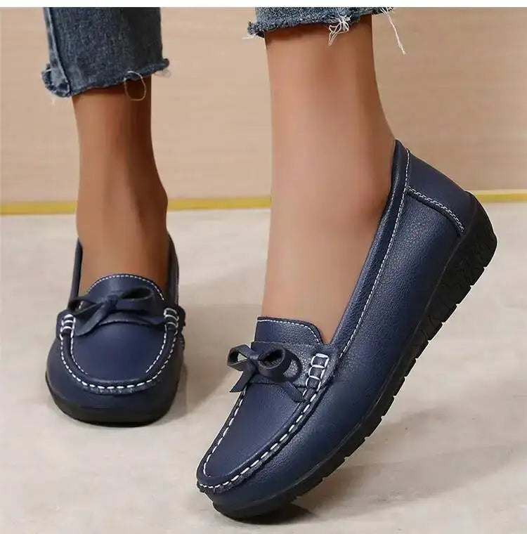 Mocassins compensés en cuir véritable pour femmes