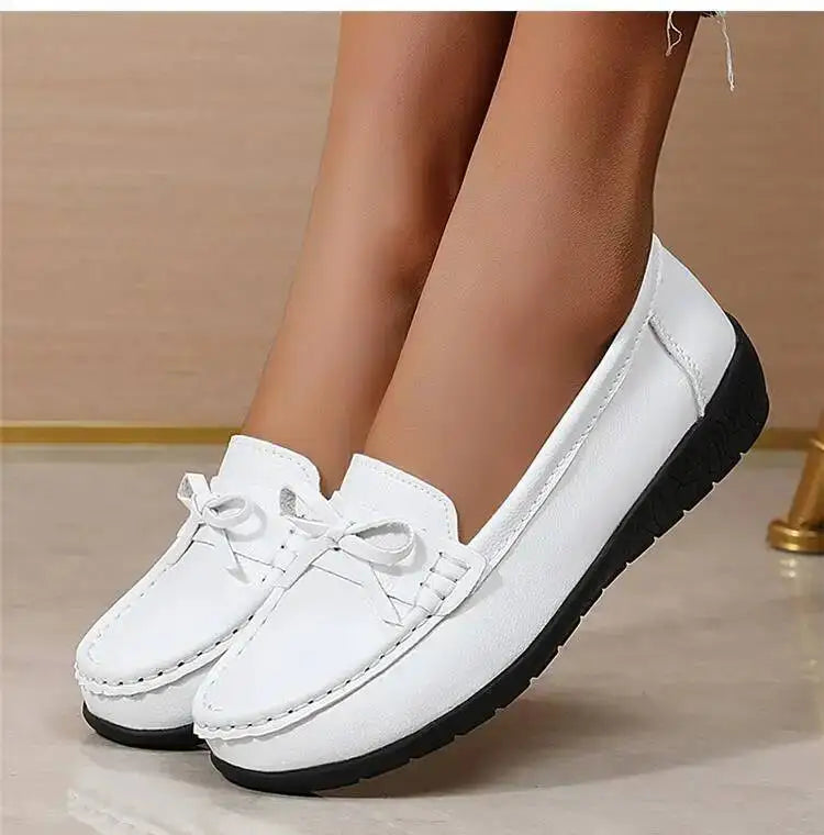 Mocassins compensés en cuir véritable pour femmes