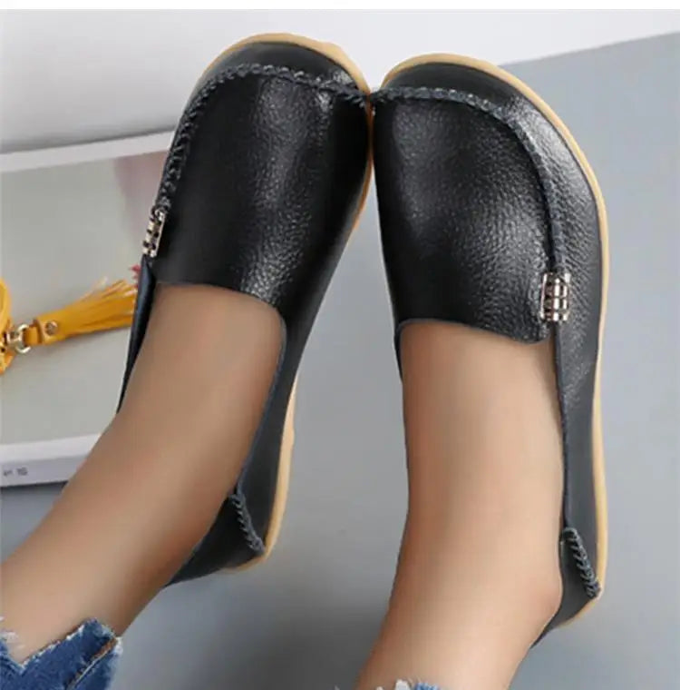 Mocassins plats en cuir véritable pour femmes