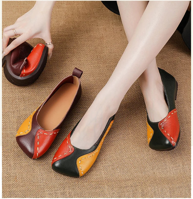 Mocassins vintage de luxe en cuir de vache faits à la main pour femmes