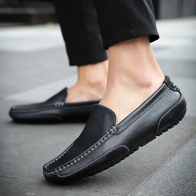Mocassins en cuir véritable respirants et décontractés pour hommes