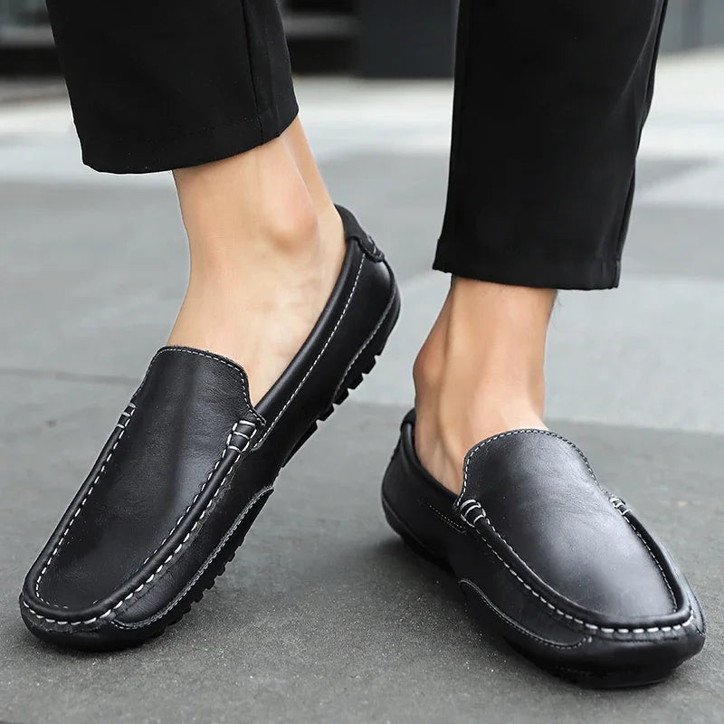Mocassins en cuir véritable respirants et décontractés pour hommes