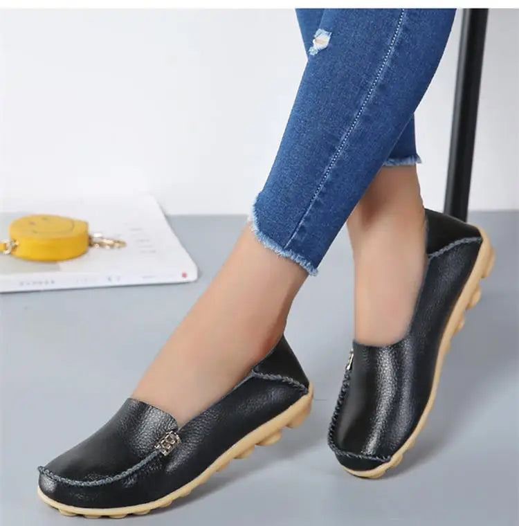 Mocassins plats en cuir véritable pour femmes