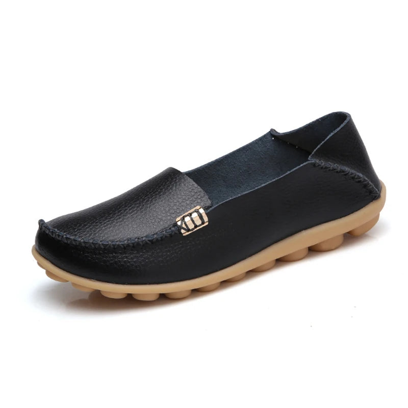 Mocassins plats en cuir véritable pour femmes