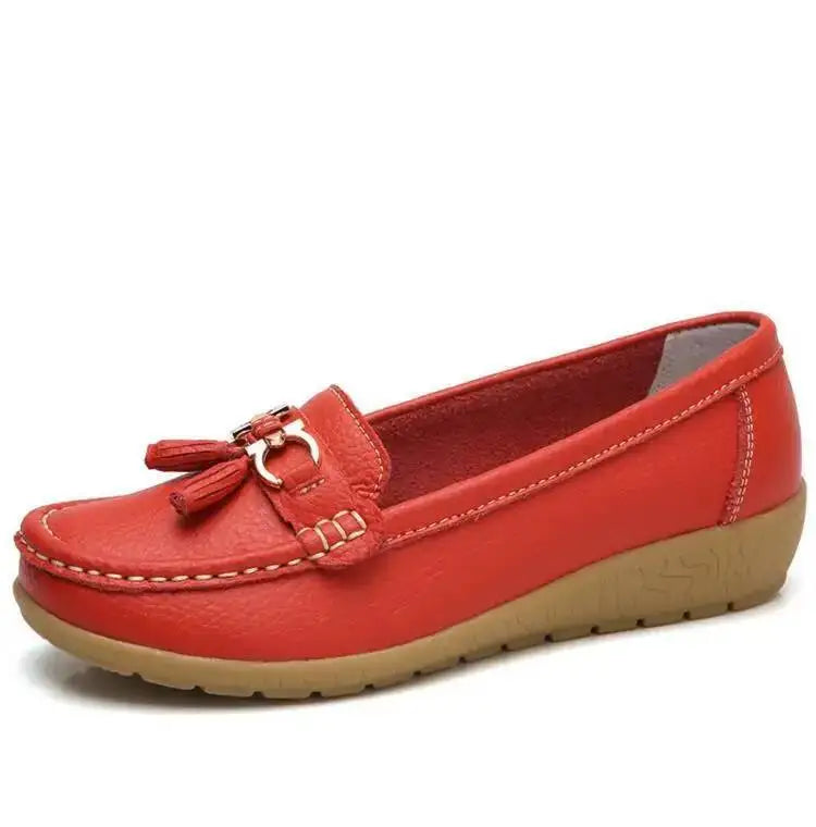 Mocassins compensés rétro en cuir véritable pour femmes