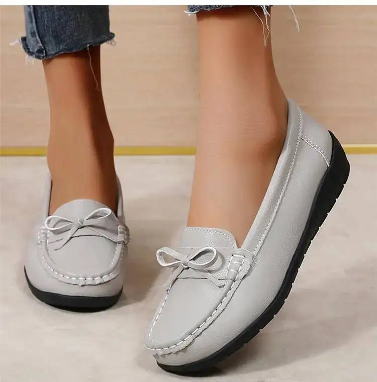 Mocassins compensés en cuir véritable pour femmes