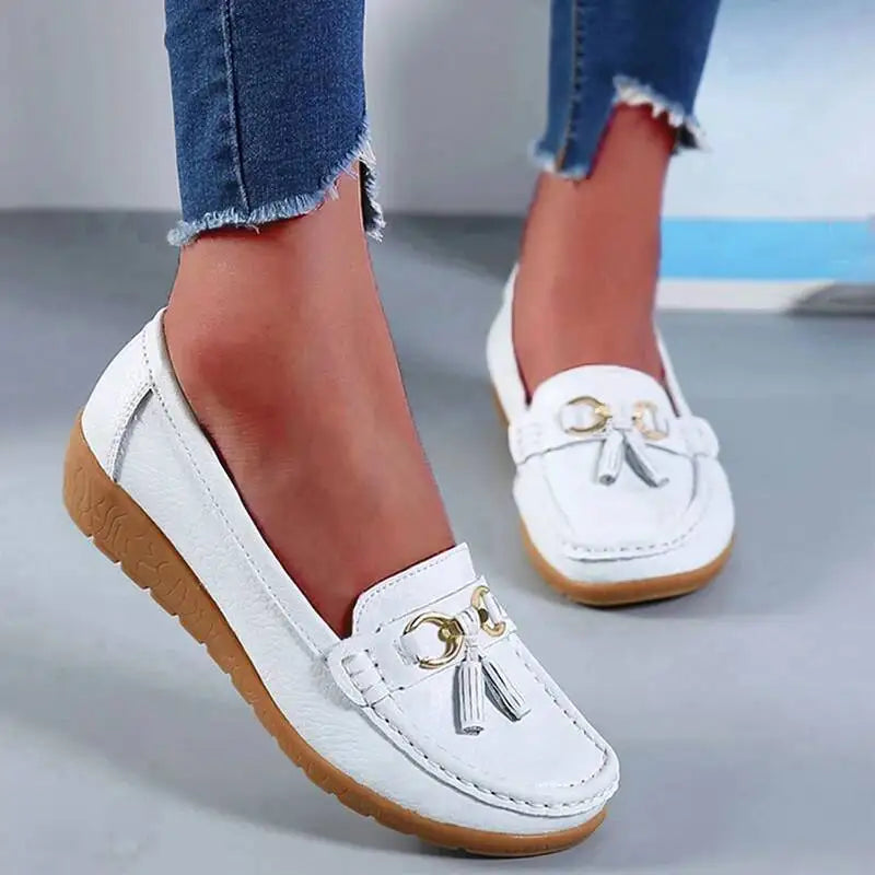 Mocassins compensés rétro en cuir véritable pour femmes
