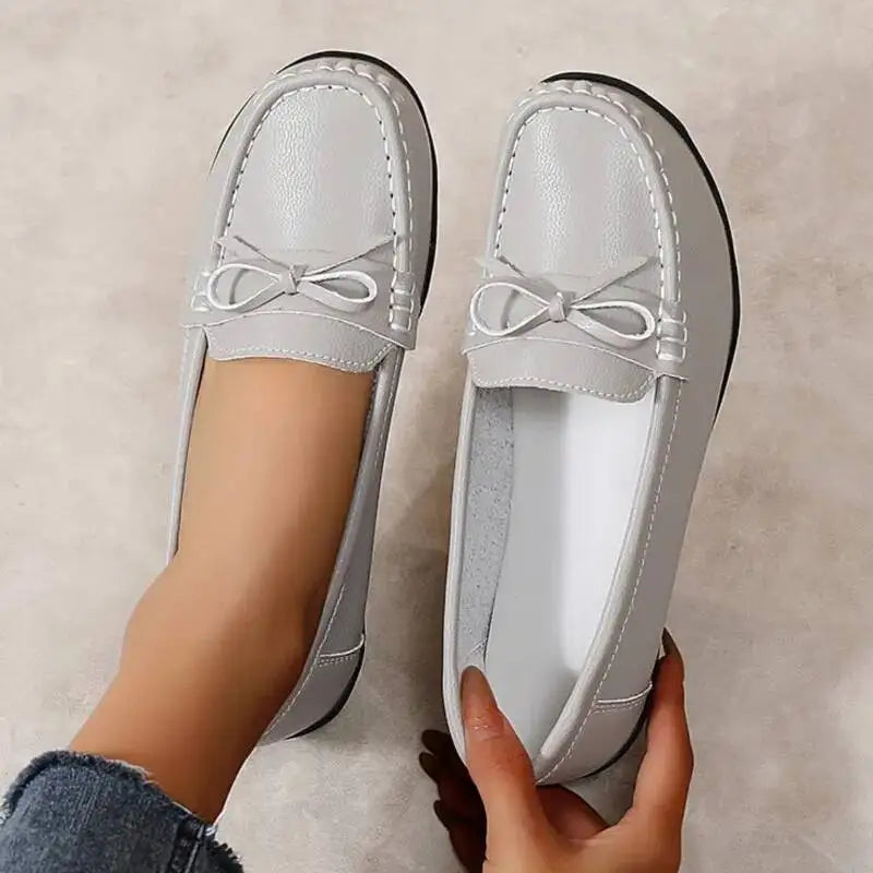 Mocassins compensés en cuir véritable pour femmes