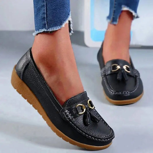Mocassins compensés rétro en cuir véritable pour femmes