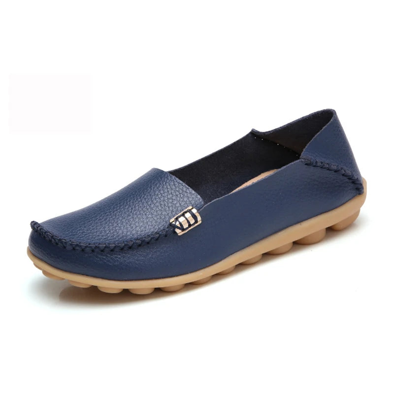 Mocassins plats en cuir véritable pour femmes