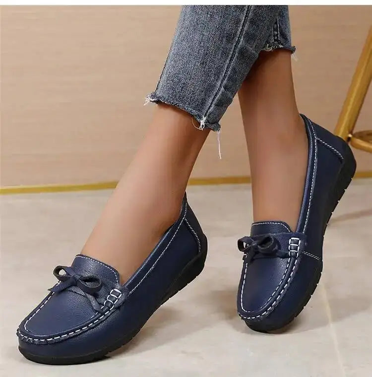 Mocassins compensés en cuir véritable pour femmes